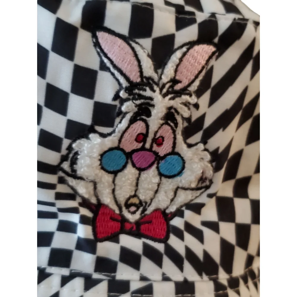 Disney Alice in Wonderland Rabbit Black & White Checkered Sherpa Bucket Hat - Picture 3 of 11